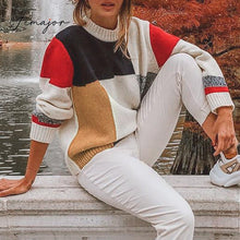 Load image into Gallery viewer, Femajor Women Autumn Winter Sweater Fashion Multicolor Block O Neck Pullover Female Causal Long Sleeve Knit Tops Mujer Jumpers