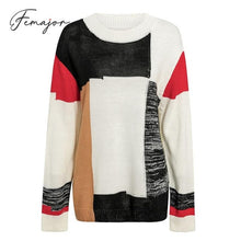 Load image into Gallery viewer, Femajor Women Autumn Winter Sweater Fashion Multicolor Block O Neck Pullover Female Causal Long Sleeve Knit Tops Mujer Jumpers