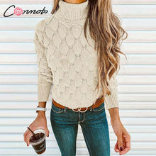 Load image into Gallery viewer, Conmoto Turtleneck Sweater Women Autumn Winter 2019 Knitted Sweaters Jumper Solid Grey Knitwear Casual Pullovers Femme Plus Size