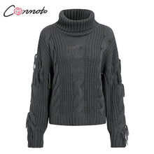 Load image into Gallery viewer, Conmoto Solid Deep Gray Casual Women Sweaters 2019 Sexy Winter Knitwear Sweater Loose Tassel Knitted Pullovers Jumpers
